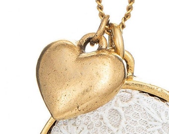 Gold Heart Charm Add On to Lace Anniversary or Wedding Keepsake Necklace.