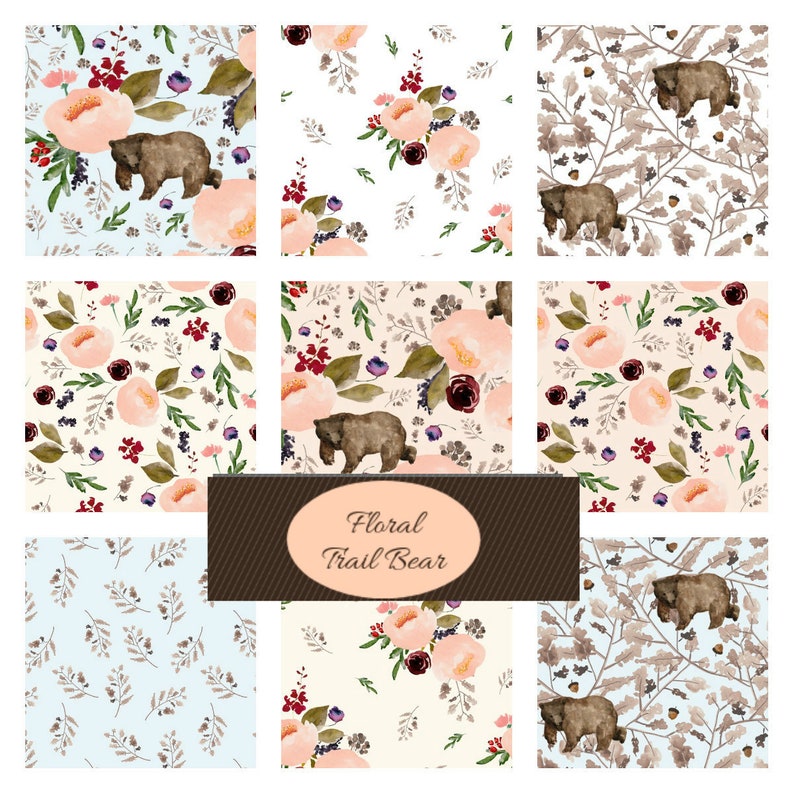 Girls Light Blue Floral Crib Bedding Sheet Ruffled Skirt Rail Cover Boppy Changing Pad Cover Blanket Curtain Baby Trail Bear Peach Mauve