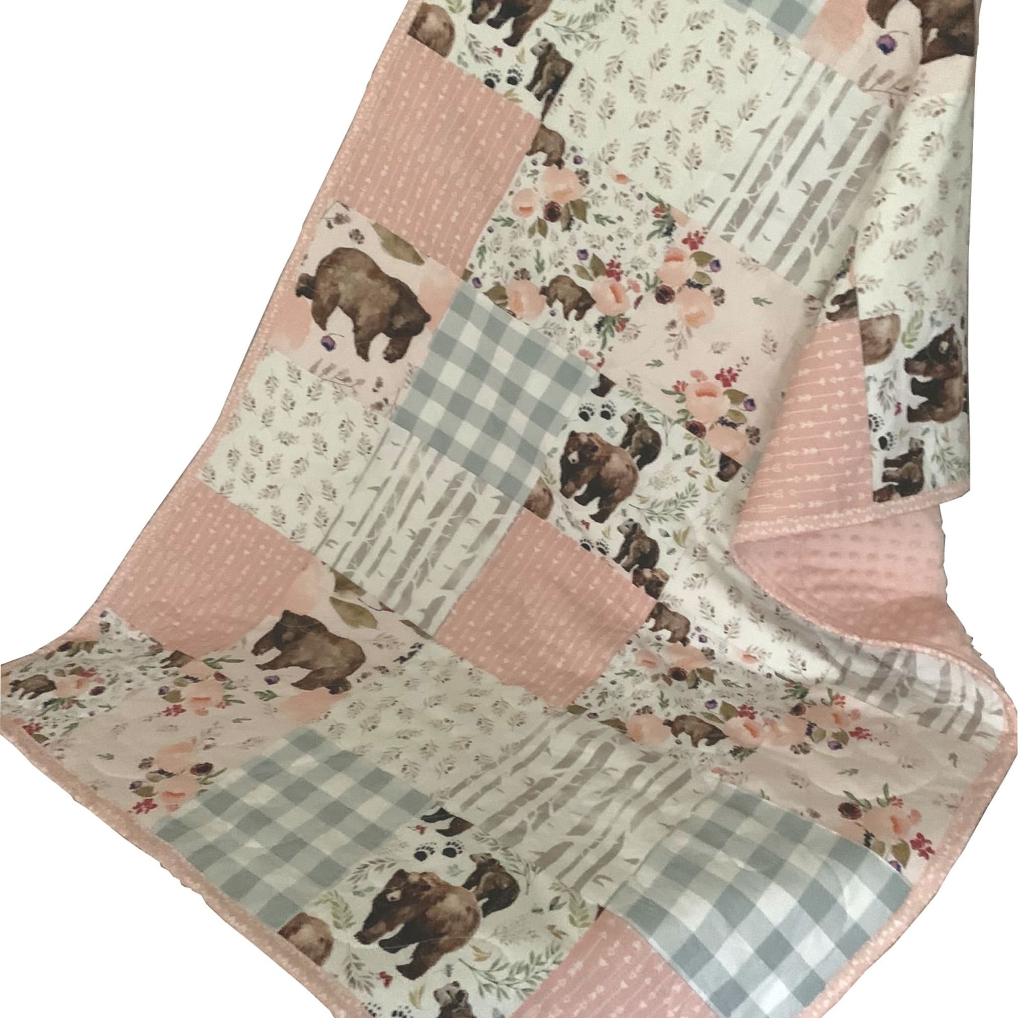 Floral Bear Baby Quilt Bear Crib Bedding Girls Toddler Quilt Etsy