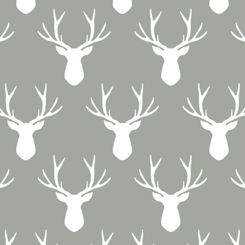 Stag Silhouette in Sage Fitted Crib Sheet Contoured Changing Pad Cover Boppy Cover Pillowcase Woodland in Earth Deer Antlers Green Gray