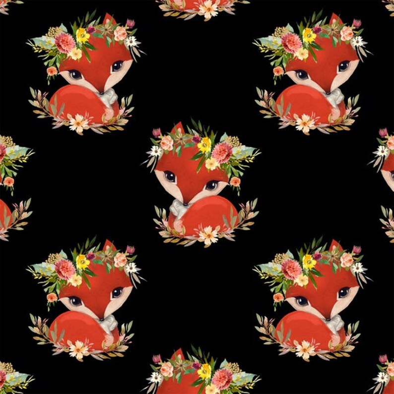 Floral Fox in Black Crib Bedding Crib Sheet Skirt Rail Cover Boppy Changing Pad Cover Minky Blanket Curtain Girls Baby Quilt September