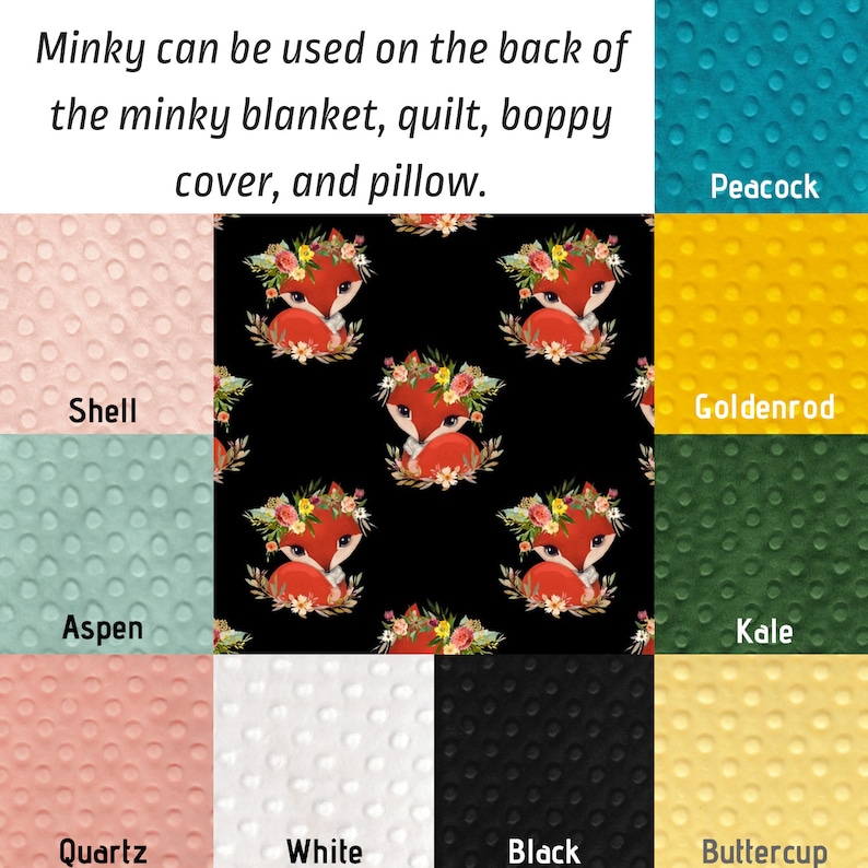 Floral Fox in Black Crib Bedding Crib Sheet Skirt Rail Cover Boppy Changing Pad Cover Minky Blanket Curtain Girls Baby Quilt September