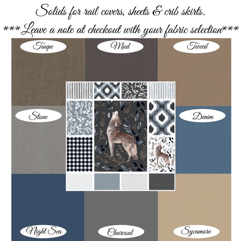 Boys Wolf Crib Bedding Minky Baby Blanket Crib Sheet Skirt Rail Cover Patchwork Quilt Changing Pad Boppy Pillow Cover Woodland Curtain Panel