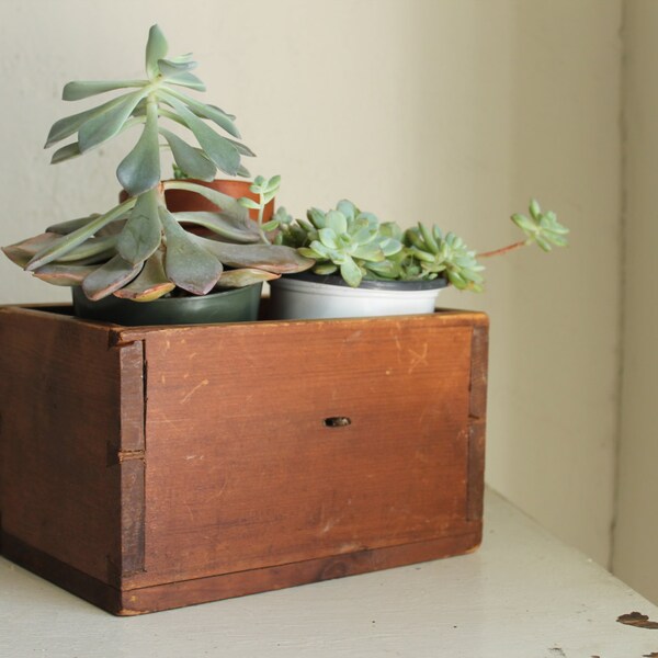 Vintage Wooden Box, Planter, Recipe Box, Sewing Drawer, Organization Storage