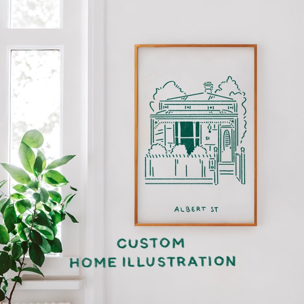 Custom Home Illustration, Digital Printable House Wall Art, House Warming Gift, Personalised First Home Gift, Unique House Poster