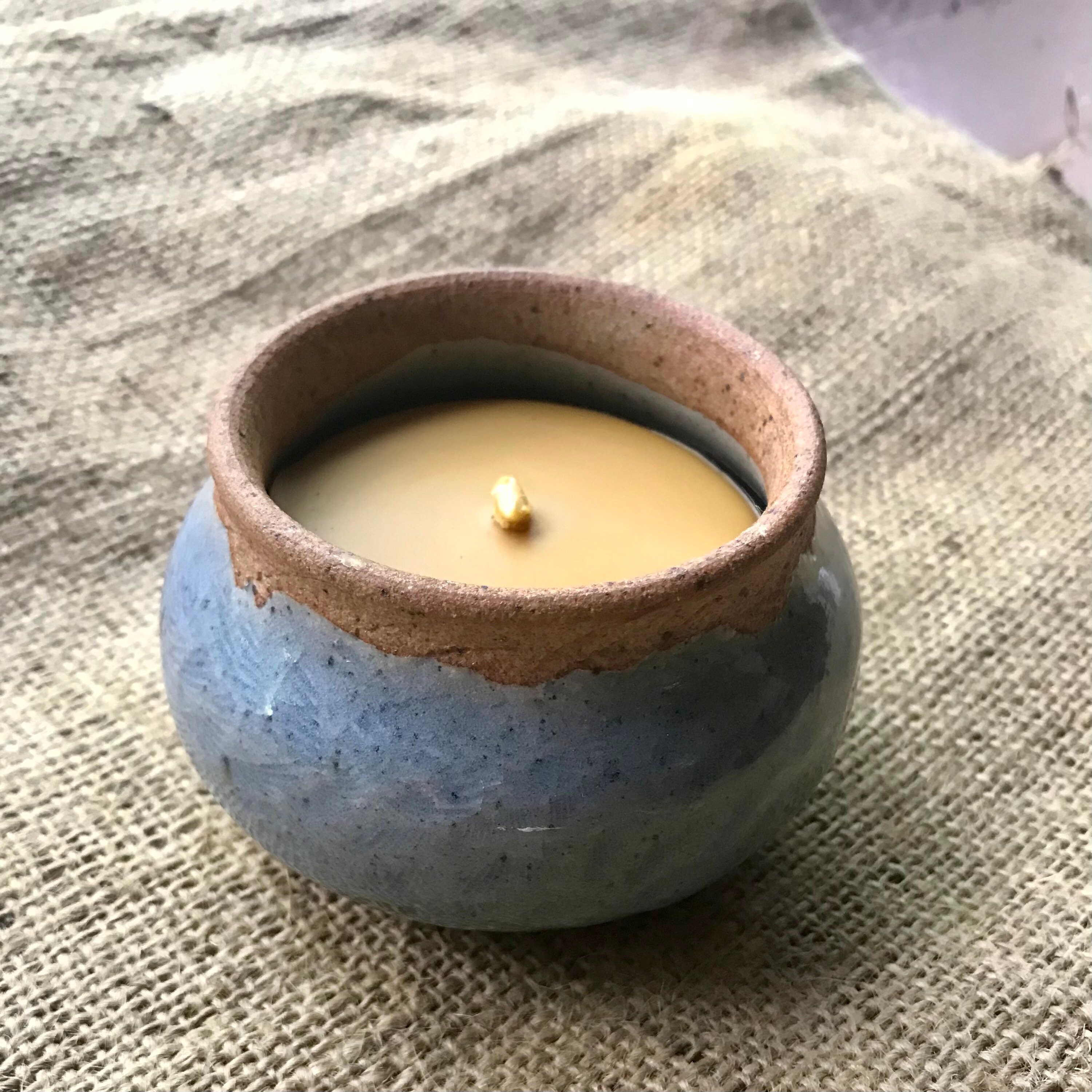 Soy Candle in Handmade Pottery, Vanilla Scented, Eco-friendly Stoneware Ceramic  Candle, Blue Home Decor, Soy Wax Candle in a Jar, Under 30 