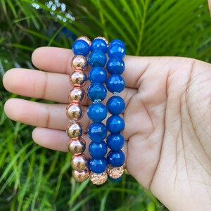 Rose Gold and Blue Charm Bracelets (3 Pieces)