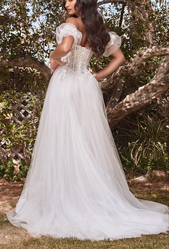 Strapless Corset Style Wedding Dress Bridal Gown Flower Motif