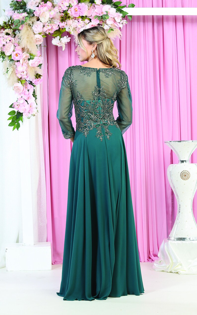 Embroidered Lace Long Mother of the Bride Dress/green Pink Gold Mother