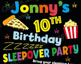 A5 Kids Black Sleepover Party Invite Personalized for YOU for download & Print