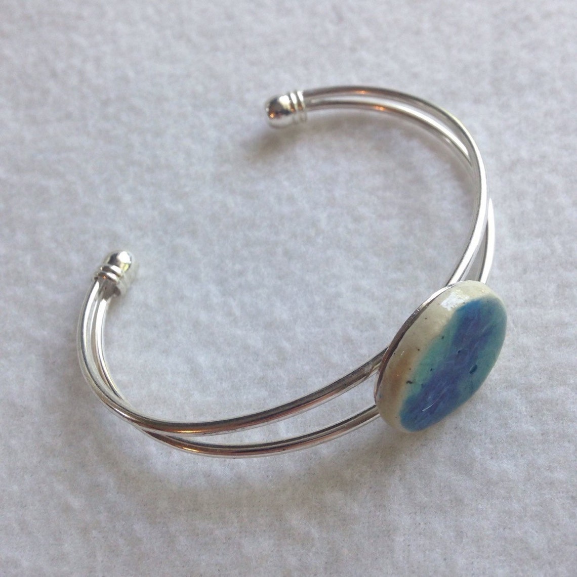 Handmade blue ocean inspired cuff bracelet silver plated Etsy