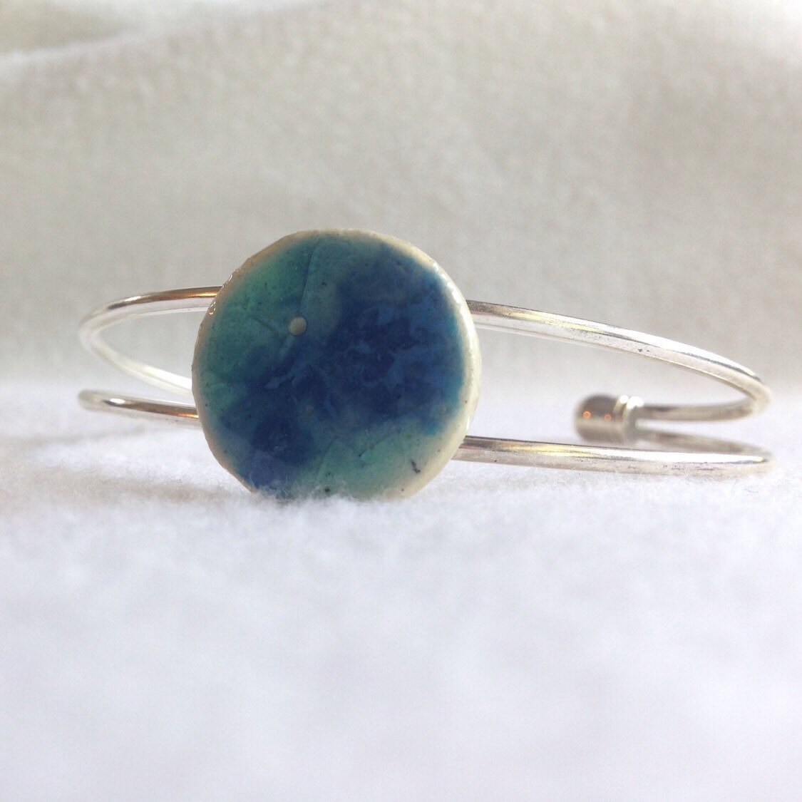 Handmade blue ocean inspired cuff bracelet silver plated Etsy