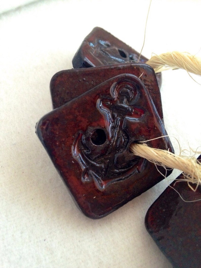 Square handmade ceramic Anchor buttons dark burgundy Red Etsy