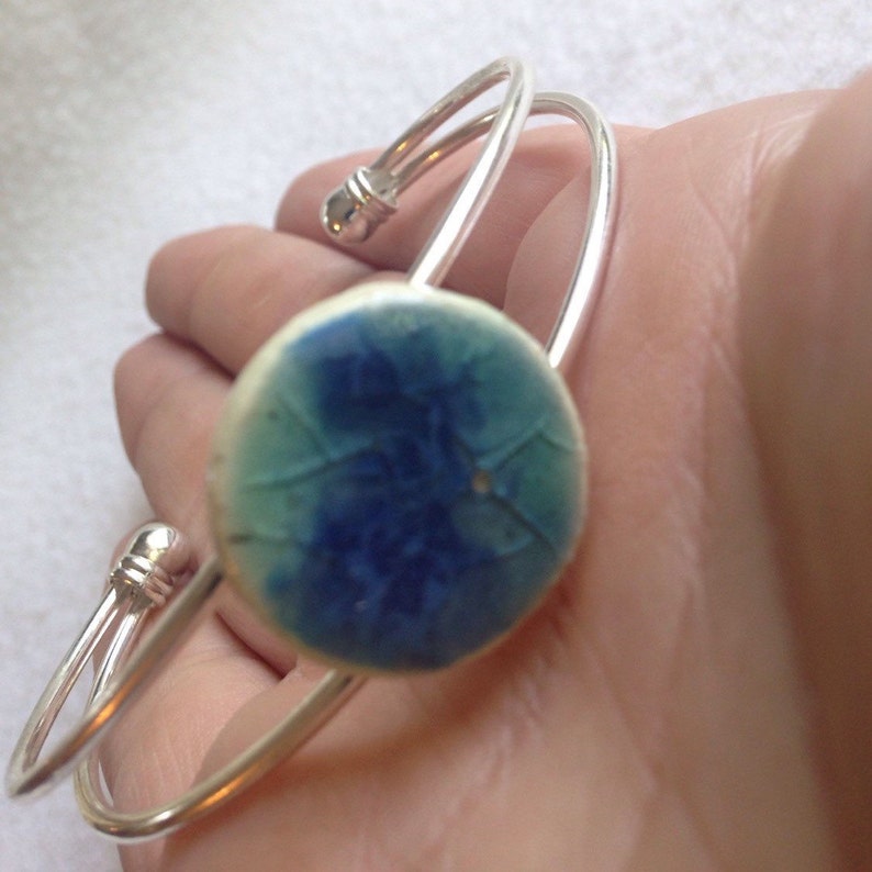 Handmade blue ocean inspired cuff bracelet silver plated Etsy
