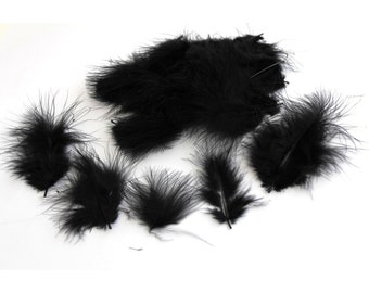 Black - Mini Marabou Feathers 50 Per Pack - 3 - 8 cm - Small Fluffy & Soft