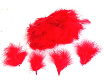 Red - Mini Marabou Feathers 50 Per Pack - 3 - 8 cm - Small Fluffy & Soft
