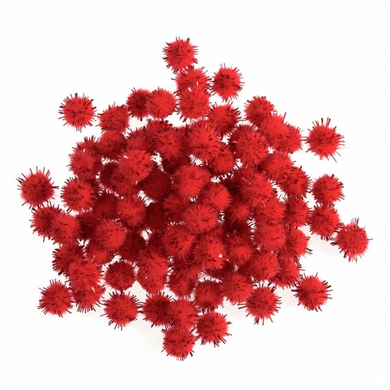 100 pcs Red Tinsel Metallic Sparkle Glitter Pom Poms 3/4 Large Christmas  Crafts