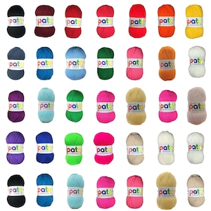 May include: A collection of 30 balls of yarn in a variety of colours, including red, blue, green, yellow, orange, purple, pink, and white. Each ball is labelled "Patons Everyday DK".