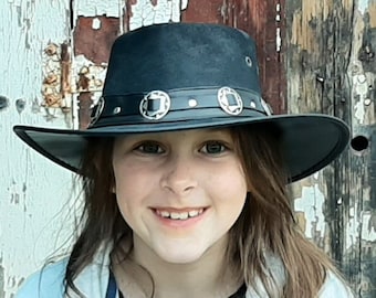 Chapeau Jackaroo en daim noir pour enfants Australian Bush