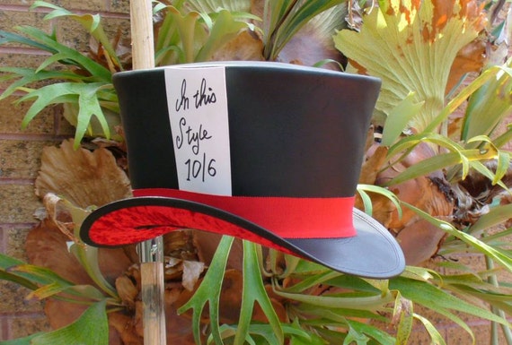 Black leather Johnny Depp style Alice in Wonderland Mad Hatter Top Hat