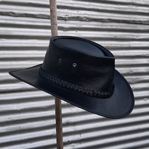 Deluxe black kangaroo leather Australian Outdoor Bush Hat hand crafted in Mebourne, Australia image 5
