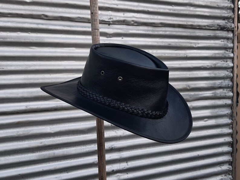 Deluxe black kangaroo leather Australian Outdoor Bush Hat hand crafted in Mebourne, Australia image 5