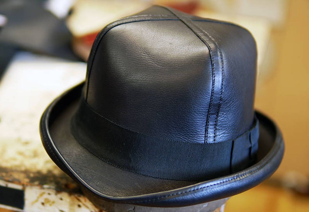 Genuine Black Leather Classic Formal Mens' Kentucky Derby Style Hat
