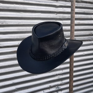 Deluxe black kangaroo leather Australian Outdoor Bush Hat hand crafted in Mebourne, Australia image 6