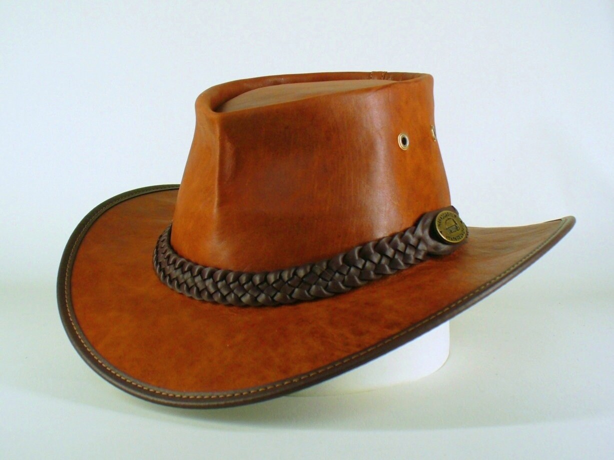 Genuine super quality kangaroo leather hand crafted fold-up squashy Australian Bush Hat / Gardeners / Outdoor Hat