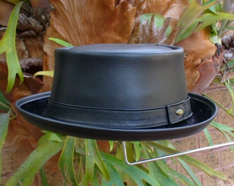 Black leather English style Pork Pie Hat / Jazz / SKA / Rocky Movie Hat