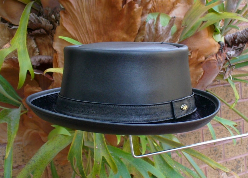 Black Leather English Style Pork Pie Hat Jazz Ska Rocky