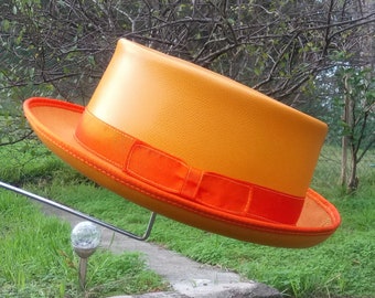 Orange / tangerine colour leather handmade Showbiz Pork Pie / SKA / Jazz Hat available also in red yellow blue gold copper and more