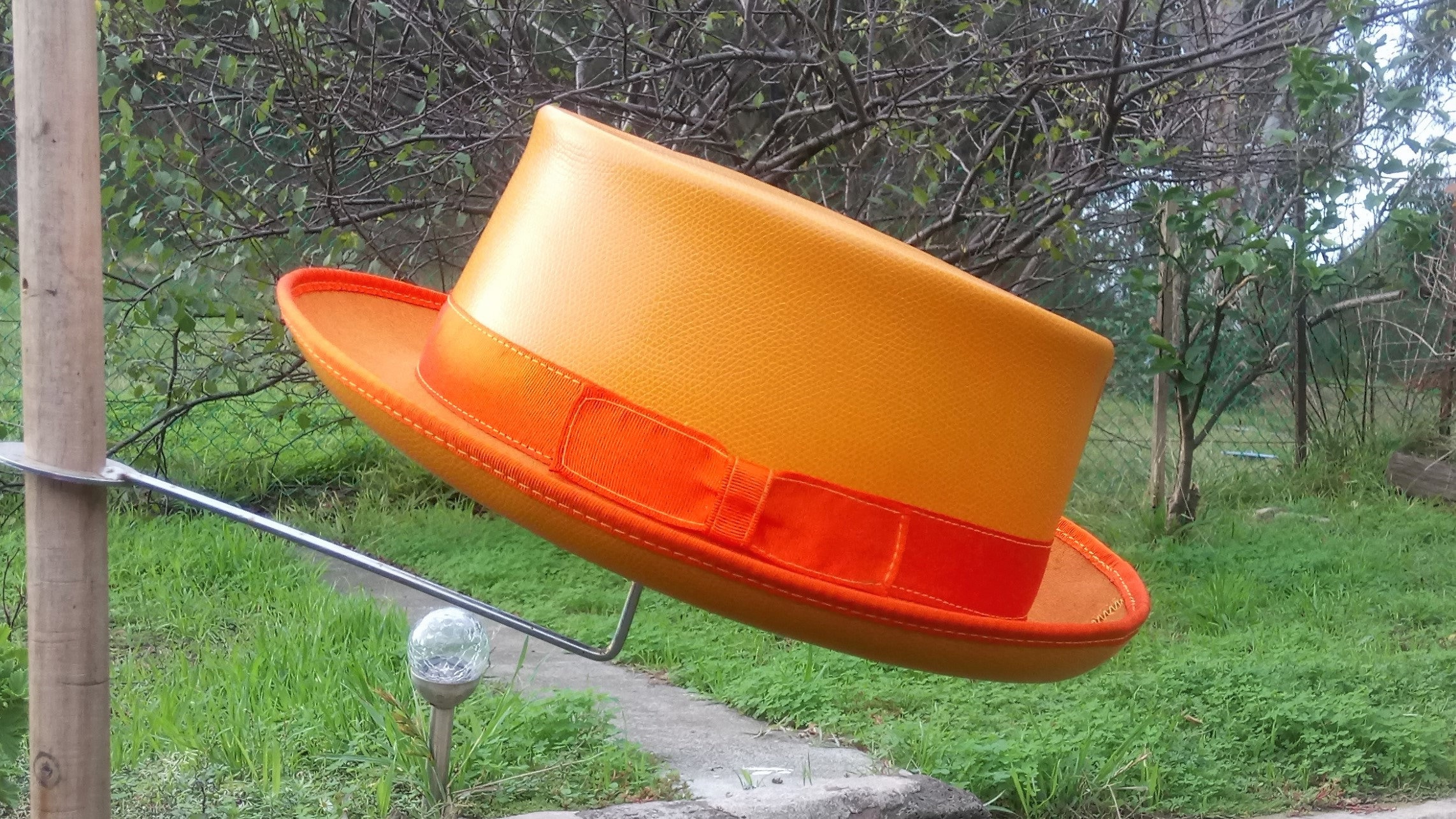 Orange / Tangerine Colour Leather Handmade Showbiz Pork Pie