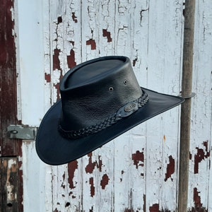 Deluxe black kangaroo leather Australian Outdoor Bush Hat hand crafted in Mebourne, Australia image 3