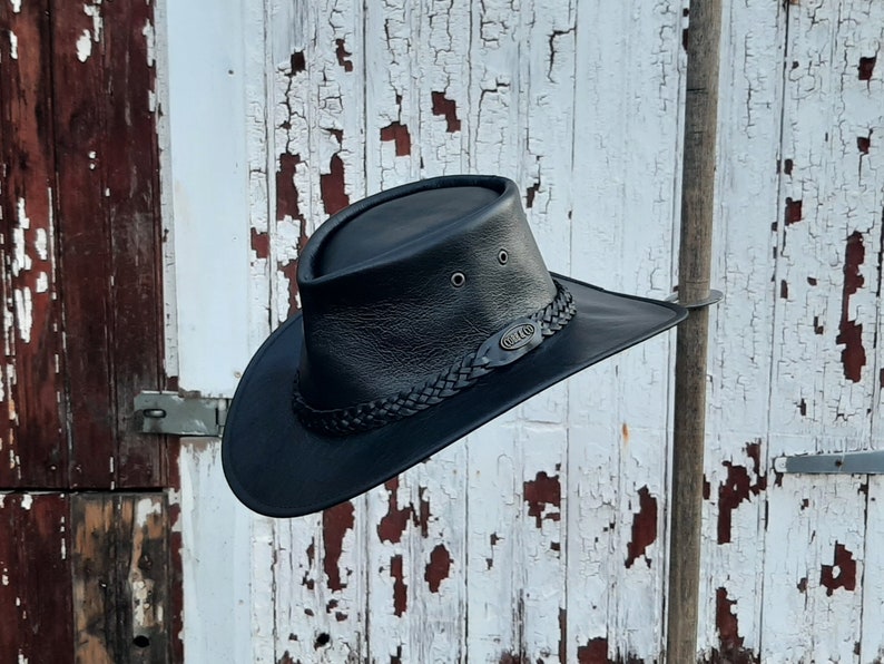 Deluxe black kangaroo leather Australian Outdoor Bush Hat hand crafted in Mebourne, Australia image 3