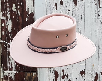 Chapeau bush australien en cuir rose pâle pour enfants