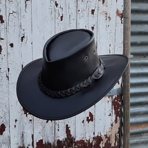 Deluxe brown leather cowhide Australian Bush Hat / Outdoor Hat / Gardeners Hat / Fold - up / Squashy Hat