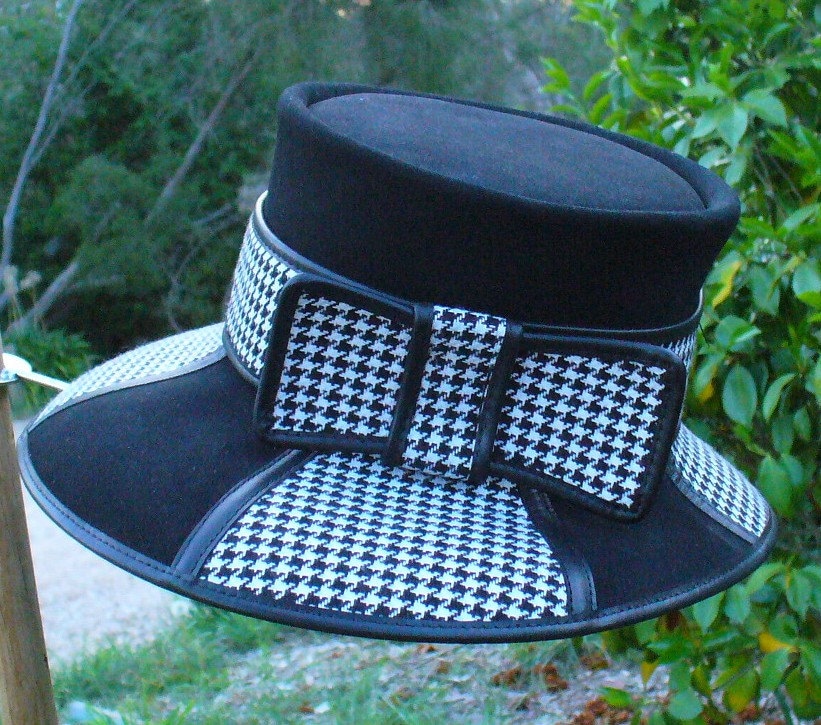 Australian hand made suede leather and checked black and white fabric Ladies' Formal Hat