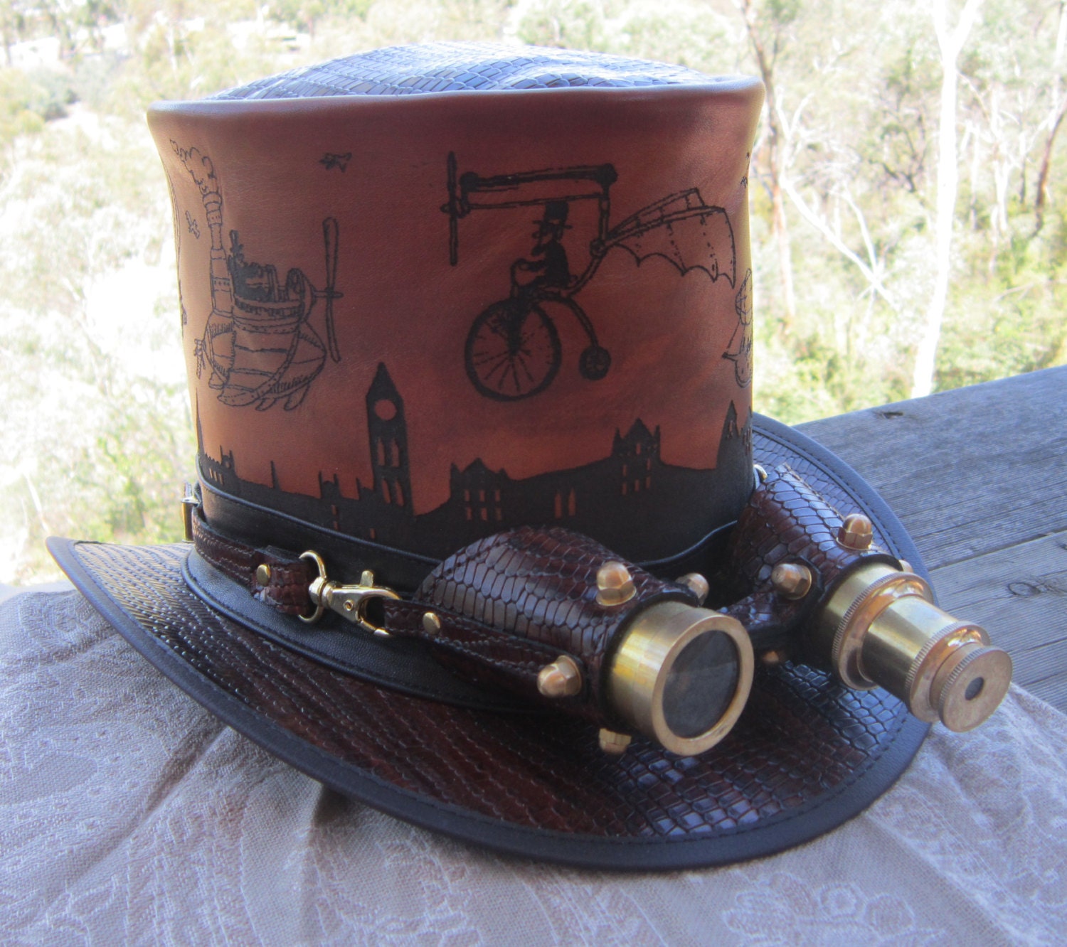 Unisex Steampunk Top Hat with Goggles Top Hat with Goggles | 6 main image 2