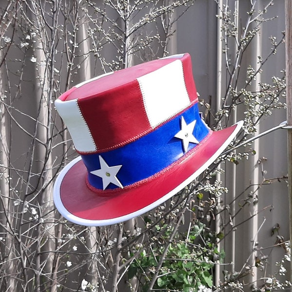 Red, White & Blue Stars and Stripes traditional patriotic US American Uncle Sam style Top Hat hand made in Australia