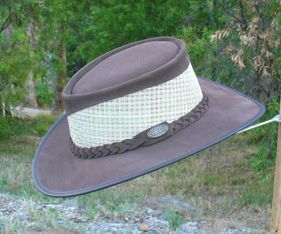 Brown suede leather & mesh Australian Bush Hat / Outdoors / Golfers / Bowlers / Gardener's Hat