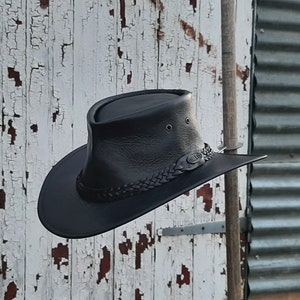 Deluxe black kangaroo leather Australian Outdoor Bush Hat hand crafted in Mebourne, Australia image 4