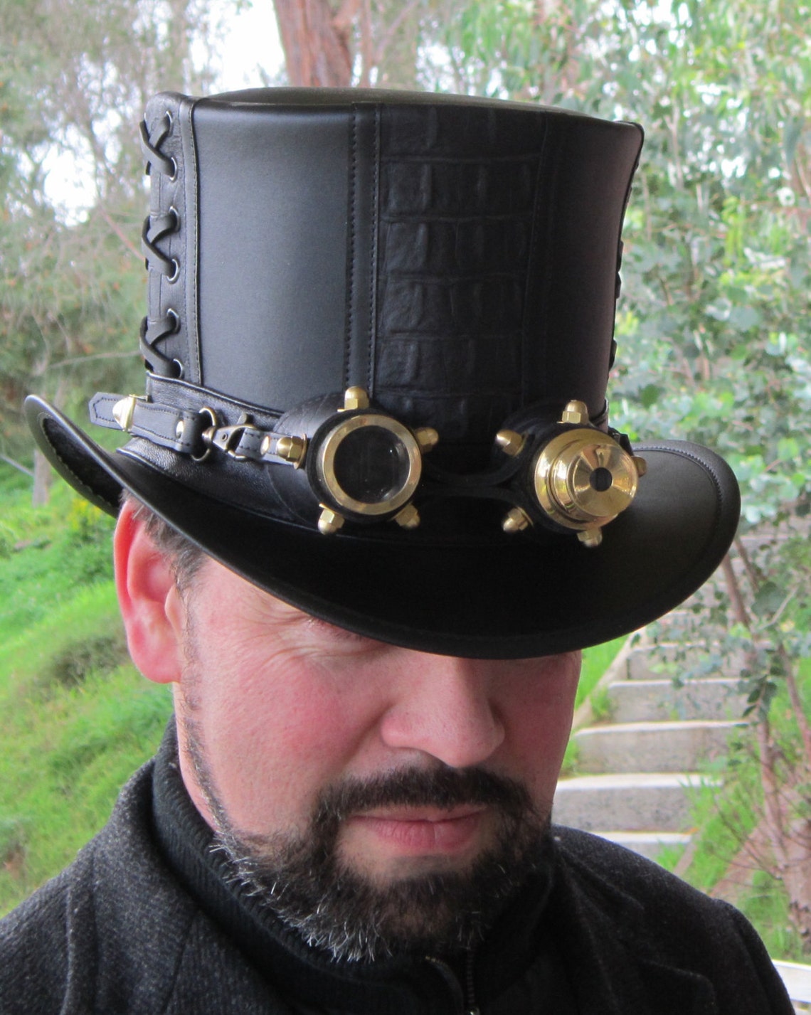 Black Leather & Matte Croc Print Leather Corsetry STEAMPUNK / - Etsy