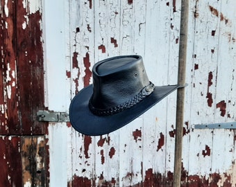Deluxe Rich Brown Kangaroo Leather Hand Crafted Fold-up Australian Bush Hat / Outdoor Hat Perfect In All Weather - Foto 2