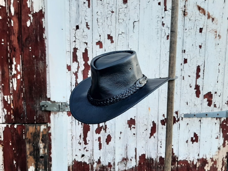 Deluxe black kangaroo leather Australian Outdoor Bush Hat hand crafted in Mebourne, Australia image 1