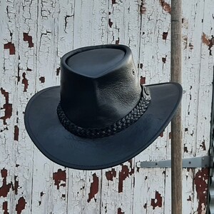 Deluxe black kangaroo leather Australian Outdoor Bush Hat hand crafted in Mebourne, Australia image 2