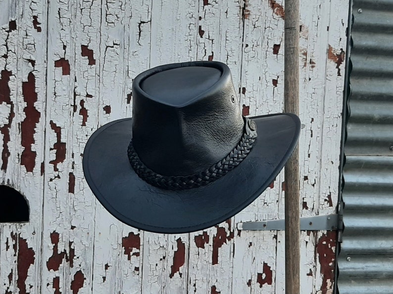 Deluxe black kangaroo leather Australian Outdoor Bush Hat hand crafted in Mebourne, Australia image 2