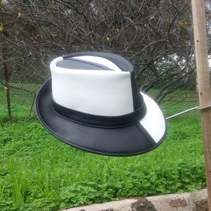 Cappello Fedora / Cappello Gangster in pelle nera e bianca stile Smooth Criminal di Michael Jackson, realizzato a mano a Melbourne