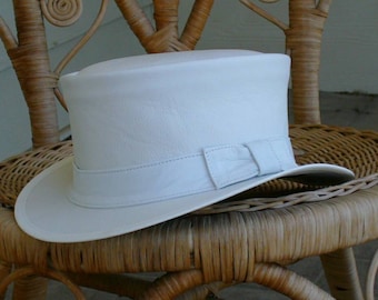 Stylish and romantic white leather Ladies&#39; Riding Hat hand made in Australia