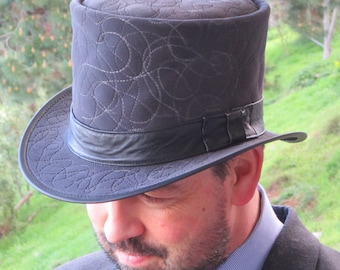 Grey velvet & leather traditional English / British style Men's Top Hat for weddings / formal wear / races / Royal Ascot style
